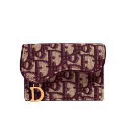 Fake Christian Dior Oblique Saddle Wallet Red Replica