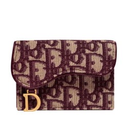 Fake Christian Dior Oblique Saddle Wallet Red Replica