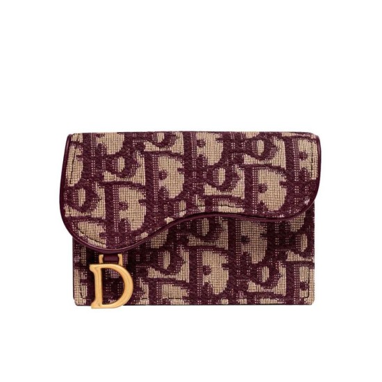 Fake Christian Dior Oblique Saddle Wallet Red Replica