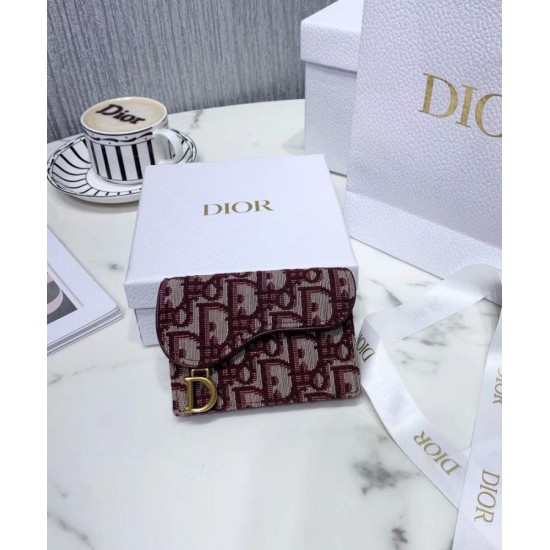 Fake Christian Dior Oblique Saddle Wallet Red Replica