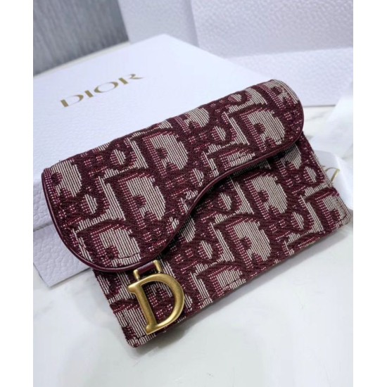 Fake Christian Dior Oblique Saddle Wallet Red Replica