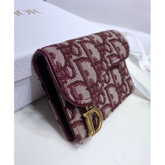 Fake Christian Dior Oblique Saddle Wallet Red Replica