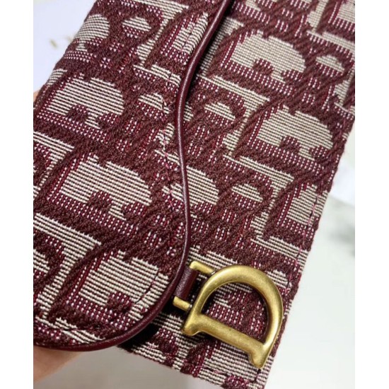 Fake Christian Dior Oblique Saddle Wallet Red Replica