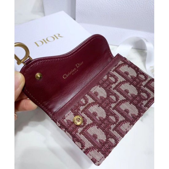 Fake Christian Dior Oblique Saddle Wallet Red Replica