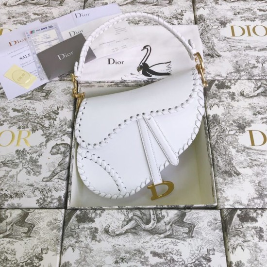 Fake Christian Dior Grooved Edge Saddle Bag White Replica