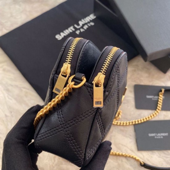 Replica YSL Saint Laurent Becky Double Zip Pouch Quilted Lambskin Black