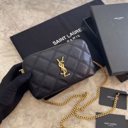 Replica YSL Saint Laurent Becky Double Zip Pouch Quilted Lambskin Black