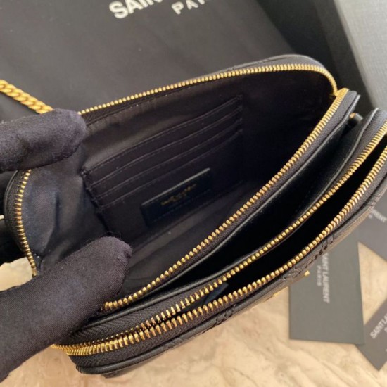 Replica YSL Saint Laurent Becky Double Zip Pouch Quilted Lambskin Black