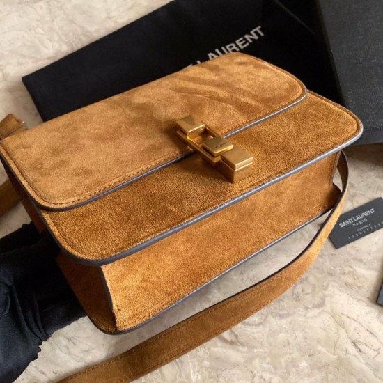 Fake YSL Saint Laurent Carre Satchel Suede Bag Brown Replica