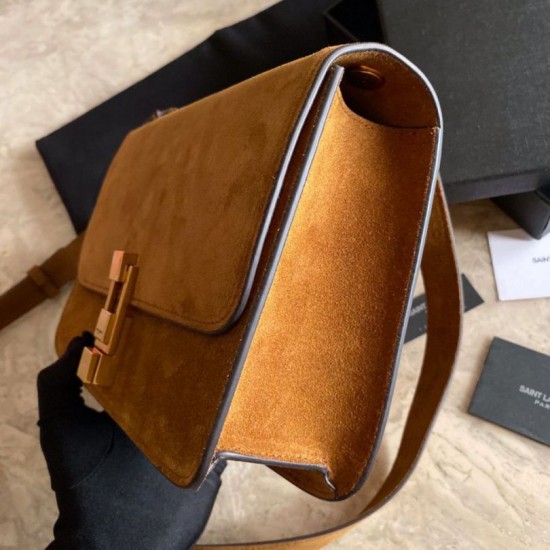 Fake YSL Saint Laurent Carre Satchel Suede Bag Brown Replica