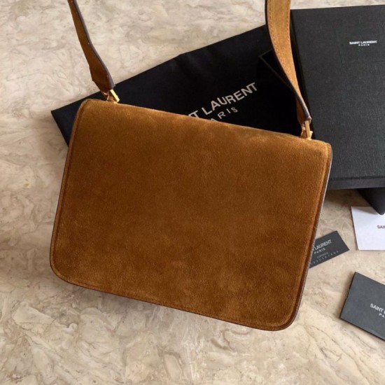 Fake YSL Saint Laurent Carre Satchel Suede Bag Brown Replica