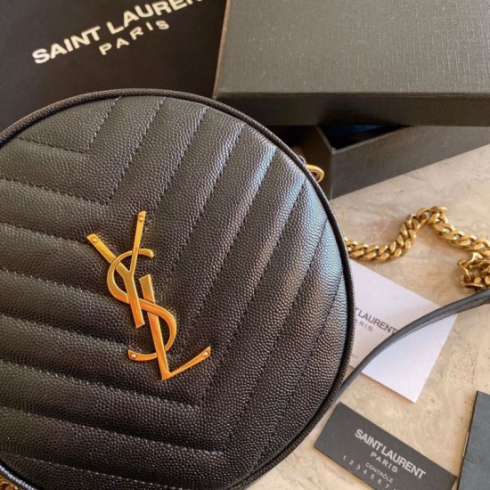 Replica YSL Saint Laurent Vinyle Round Camera Bag Black