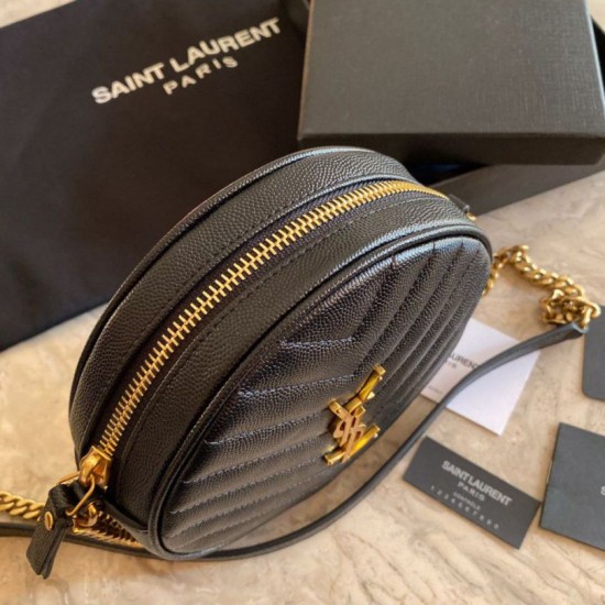 Replica YSL Saint Laurent Vinyle Round Camera Bag Black