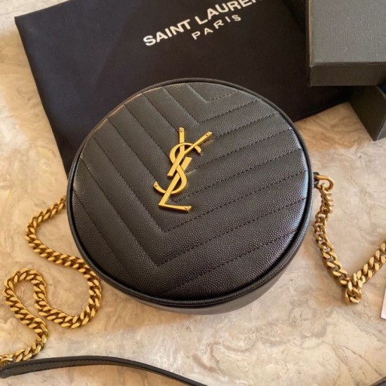 Replica YSL Saint Laurent Vinyle Round Camera Bag Black