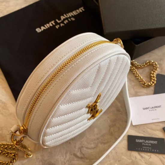 Replica YSL Saint Laurent Vinyle Round Camera Bag White