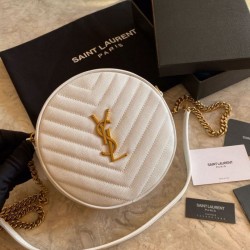 Replica YSL Saint Laurent Vinyle Round Camera Bag White