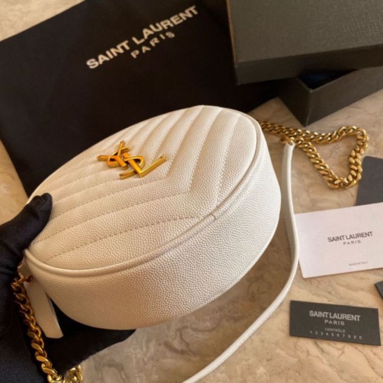 Replica YSL Saint Laurent Vinyle Round Camera Bag White