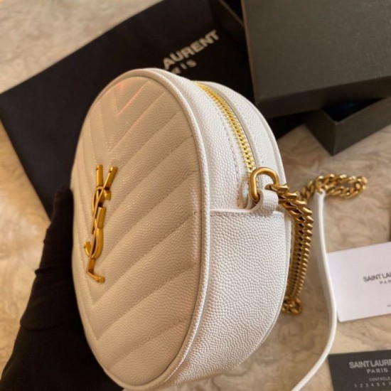 Replica YSL Saint Laurent Vinyle Round Camera Bag White