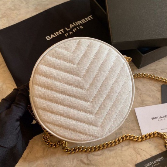 Replica YSL Saint Laurent Vinyle Round Camera Bag White