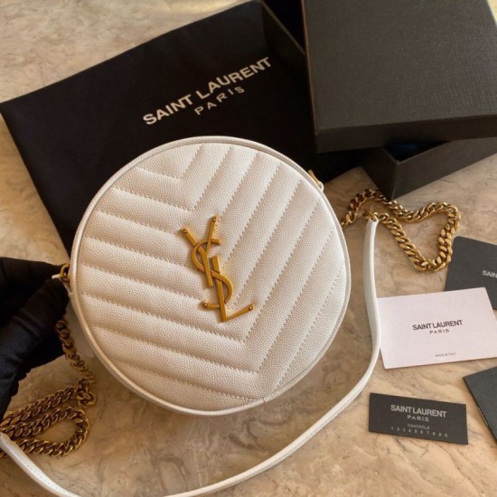 Replica YSL Saint Laurent Vinyle Round Camera Bag White
