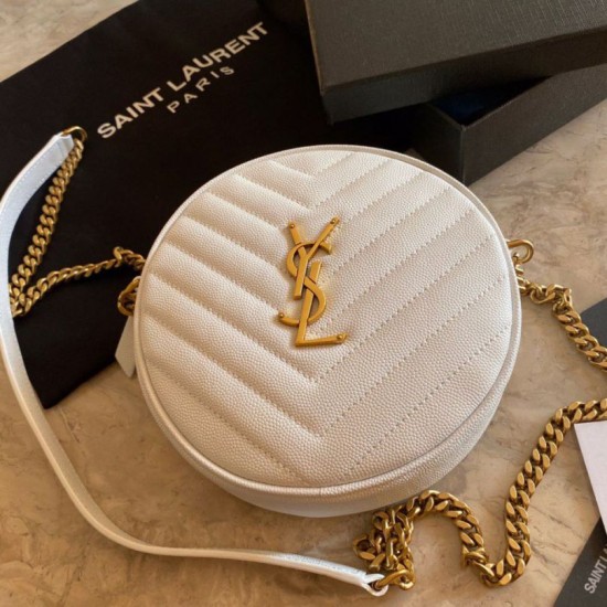 Replica YSL Saint Laurent Vinyle Round Camera Bag White
