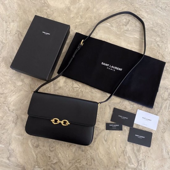 Fake YSL Saint Laurent Le Maillon Satchel Bag Black Replica