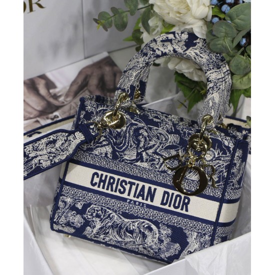 Replica Christian Dior Medium Lady D-Lite Bag Dark Blue