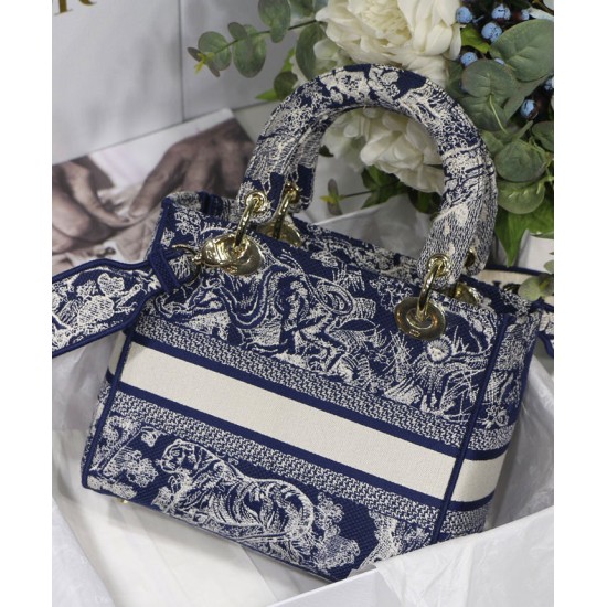 Replica Christian Dior Medium Lady D-Lite Bag Dark Blue