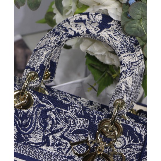 Replica Christian Dior Medium Lady D-Lite Bag Dark Blue