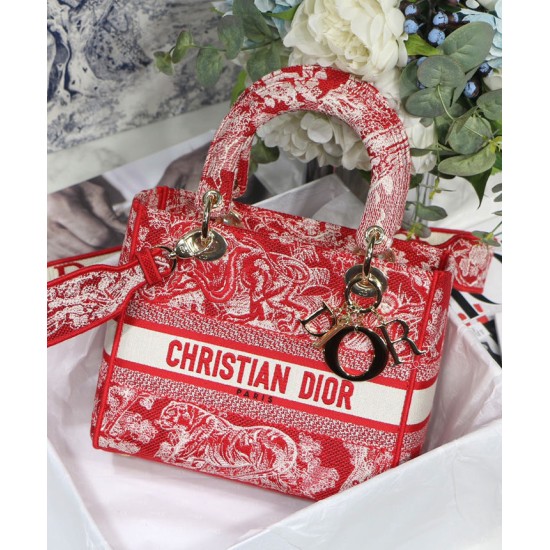 Fake Christian Dior Medium Lady D-Lite Bag Red Replica