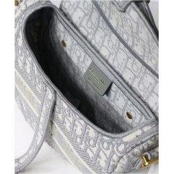 Fake Christian Dior Saddle Original Oblique Embroidered Canvas Bag Gray Replica