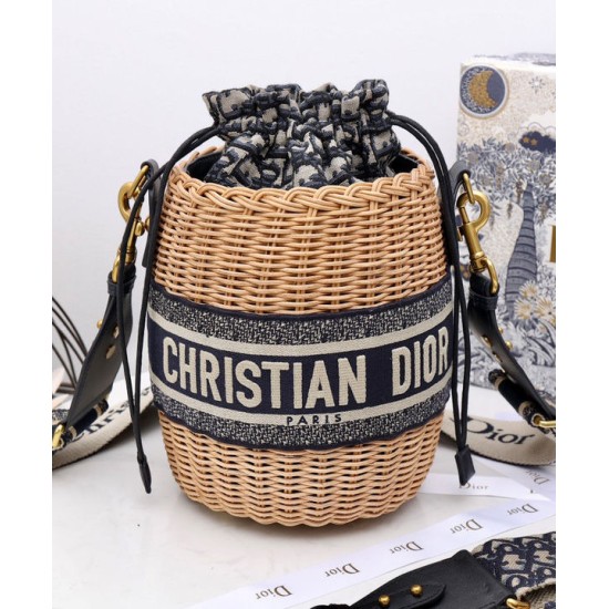Replica Christian Dior Wicker Bucket Bag Apricot