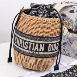 Replica Christian Dior Wicker Bucket Bag Apricot