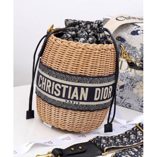Replica Christian Dior Wicker Bucket Bag Apricot