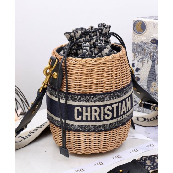 Replica Christian Dior Wicker Bucket Bag Apricot