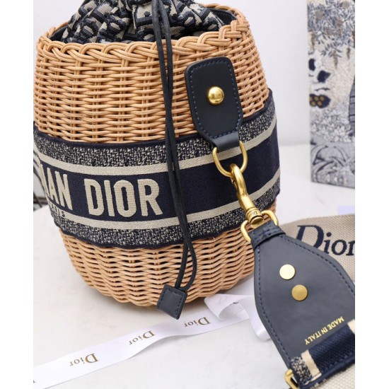 Replica Christian Dior Wicker Bucket Bag Apricot