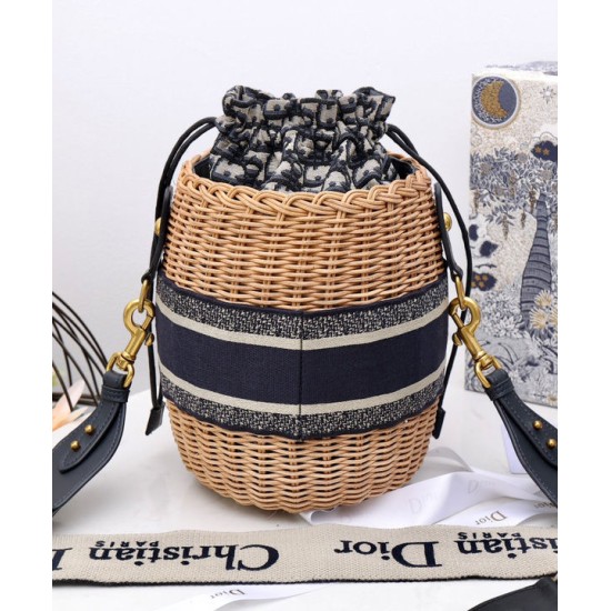 Replica Christian Dior Wicker Bucket Bag Apricot