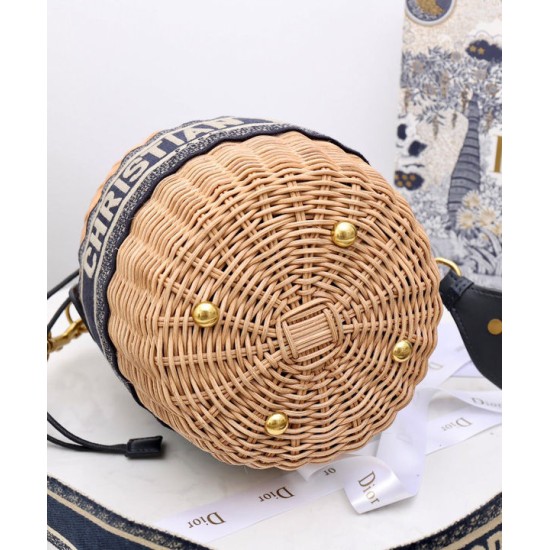 Replica Christian Dior Wicker Bucket Bag Apricot