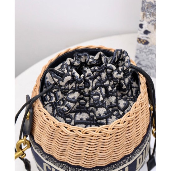 Replica Christian Dior Wicker Bucket Bag Apricot