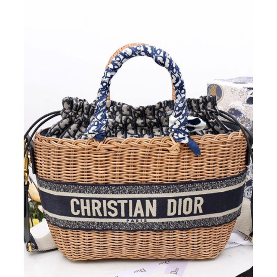 Replica Christian Dior Wicker Basket Bag Apricot