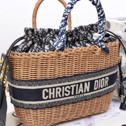 Replica Christian Dior Wicker Basket Bag Apricot