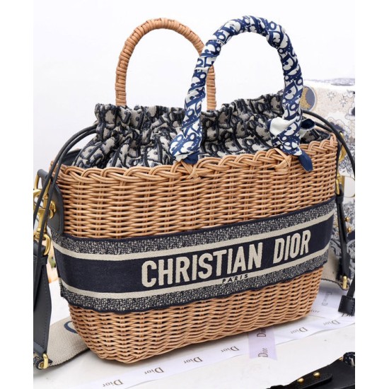 Replica Christian Dior Wicker Basket Bag Apricot