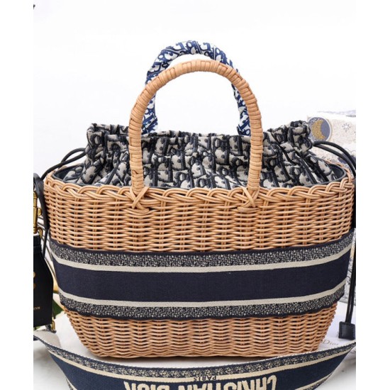 Replica Christian Dior Wicker Basket Bag Apricot
