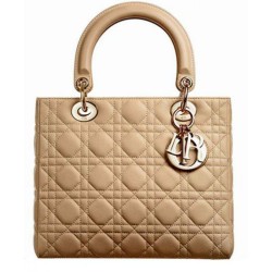 Fake Dior Lady Dior Medium Classic Tote Bag With Lambskin Apricot Replica