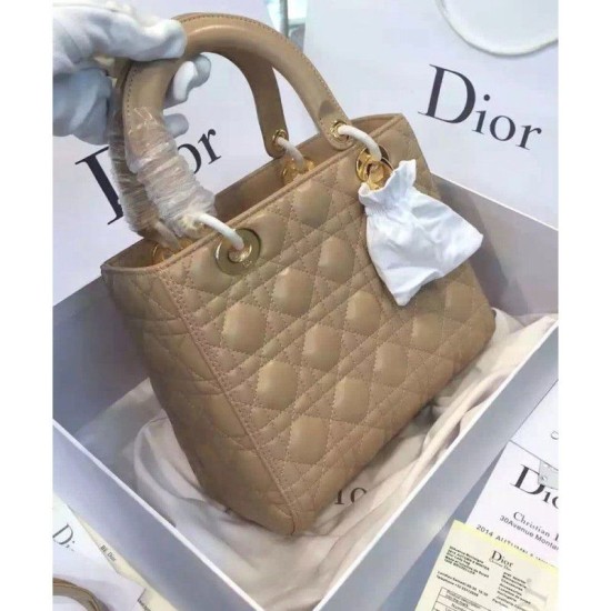 Fake Dior Lady Dior Medium Classic Tote Bag With Lambskin Apricot Replica