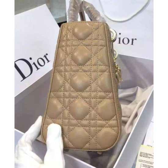 Fake Dior Lady Dior Medium Classic Tote Bag With Lambskin Apricot Replica