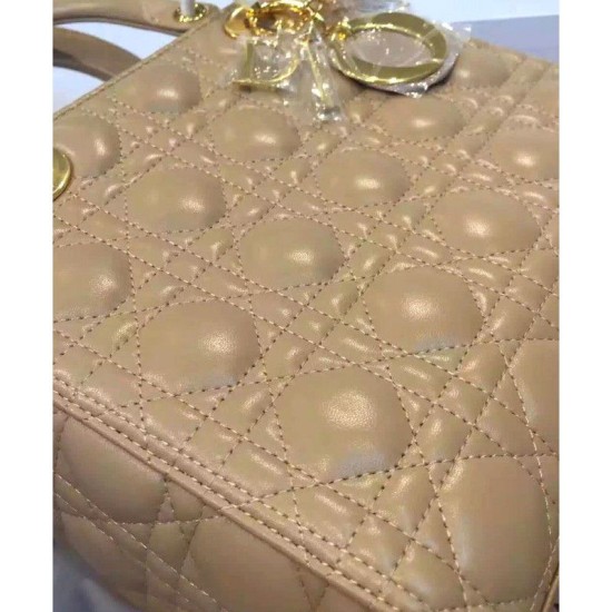 Fake Dior Lady Dior Medium Classic Tote Bag With Lambskin Apricot Replica