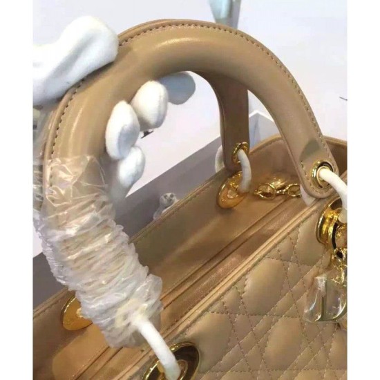 Fake Dior Lady Dior Medium Classic Tote Bag With Lambskin Apricot Replica