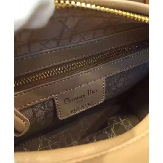 Fake Dior Lady Dior Medium Classic Tote Bag With Lambskin Apricot Replica
