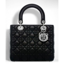 Fake Dior Lady Dior Medium Classic Tote Bag With Lambskin Black Replica